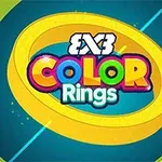 Farebný nápis 3X3 Color Rings obklopený žltými kruhmi na modrom pozadí