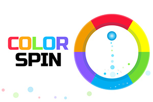 Viacfarebný kruh s modrou loptou uprostred a nápisom COLOR SPIN vedľa