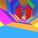 Farebný geometrický tunel s jasnými trojuholníkovými a štvorhrannými vzormi