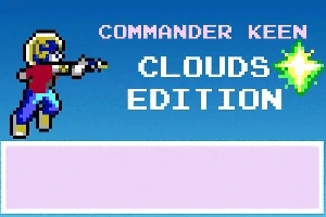 Postava v pixelovej grafike drží zbraň na modrom pozadí vedľa textu Clouds Edition s hviezdou