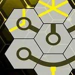Šesťuholníková mriežka s prepojenými líniami a geometrickými vzormi na tmavom pozadí