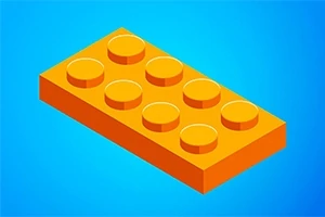 Oranžová lego kocka na modrom pozadí