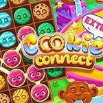 Farebný obrázok s malými pestrofarebnými koláčikmi v mriežke a nápisom Cookie Connect so šibalskými opicami a dúhovými šmýkačkami na pozadí