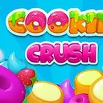 Názov Cookie Crush v farebnom a hravom dizajne s cukrovinkami na modrom pozadí
