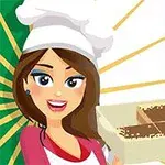 Ilustrácia ženy v kuchárskej čiapke držiacej plech s dezertom pred talianskou vlajkou