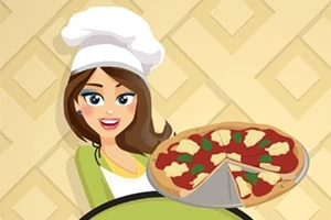 Žena v kuchárskej čiapke drží tanier s pizzou, na ktorej sú rôzne polevy