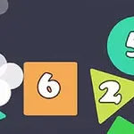 Farebná grafika s geometrickými tvarmi obsahujúcimi čísla v zelených, oranžových a modrých odtieňoch, s bielou reťazou kruhov na tmavom pozadí