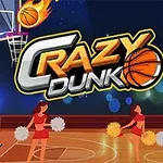 Basketbalové ihrisko s dvoma roztlieskavačkami, horiacou basketbalovou loptou a nápisom Crazy Dunk