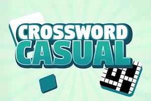 Nadpis Crossword Casual s pozadím s krížovkami a modrými a bielymi prvkami