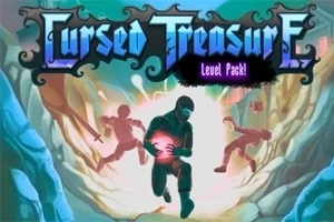 Tri postavy behajú v jaskyni s magickou guľou v rukách hlavnej postavy, obklopené nápisom Level Pack!