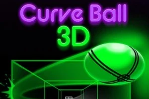 Nadpis Curve Ball 3D v neónovej fialovej a zelenej farbe nad zelenou loptičkou v tmavom futuristickom prostredí