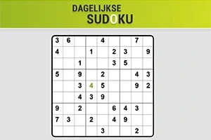 Tabuľka sudoku s čiastočne vyplnenými číslami na bielom pozadí s nadpisom Dagelijkse Sudoku
