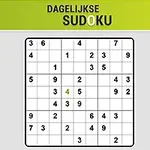 Tabuľka sudoku s čiastočne vyplnenými číslami na bielom pozadí s nadpisom Dagelijkse Sudoku