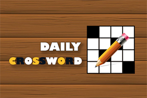 Krížovka s ceruzkou na drevenom pozadí s nápisom „Daily Crossword“