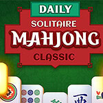Nápis Daily Solitaire Mahjong Classic na zelenom pozadí s kvetmi a mahjong kameňmi