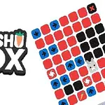 Logo s nápisom DASSHO BOX vedľa mozaiky farebných štvorcov s rôznymi symbolmi a postavičkou zajaca