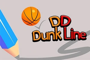 Farebná ceruzka, oranžová basketbalová lopta a nápis DD Dunk Line na sivom pozadí