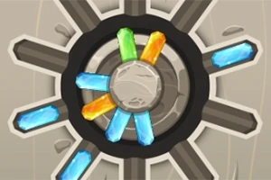 Viacfarebné kryštály usporiadané do kruhu na mechanickom pozadí