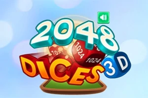 Farebný nápis 2048 DICES 3D s kockami na modrom pozadí