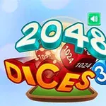 Farebný nápis 2048 DICES 3D s kockami na modrom pozadí