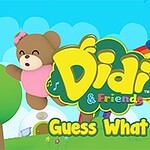 Farebné animované postavičky medveďa a vtáčika s dúhou na pozadí a nápisom Didi & Friends Guess What?