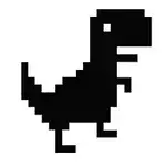 Čiernobiely pixelový dinosaurus na bielom pozadí