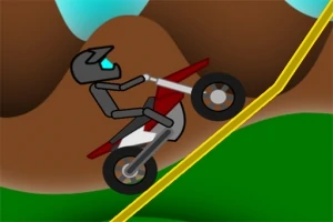 Motorkár na červeno-bielej motorke jazdí do strmého kopca na farebnom pozadí
