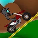 Motorkár na červeno-bielej motorke jazdí do strmého kopca na farebnom pozadí