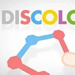 Logo s nápisom DISCOLORS v rôznych farbách a prstom ukazujúcim na farebný útvar