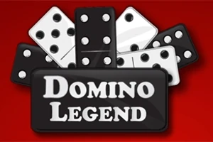 Domino kocky na červenom pozadí s textom Domino Legend