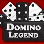 Domino kocky na červenom pozadí s textom Domino Legend