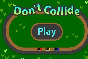 Zelené pozadie s oválnou dráhou, tromi farebnými autíčkami a textami Dont Collide a Play