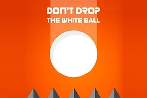 Biela guľa na oranžovom pozadí s nápisom DONT DROP THE WHITE BALL a špicatými tvarmi v dolnej časti