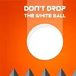 Biela guľa na oranžovom pozadí s nápisom DONT DROP THE WHITE BALL a špicatými tvarmi v dolnej časti