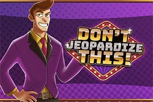 Muž v fialovom obleku so znakom Dont Jeopardize This!