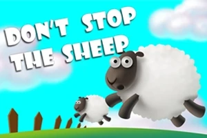 Dve skákajúce ovce na lúke s bielymi oblakmi a textom DONT STOP THE SHEEP v pozadí