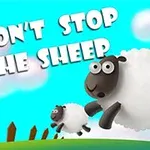 Dve skákajúce ovce na lúke s bielymi oblakmi a textom DONT STOP THE SHEEP v pozadí
