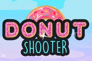Text DONUT SHOOTER pred veľkým ružovým donutom na svetlom pozadí