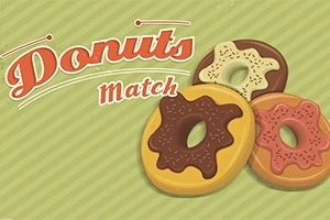 Tri farebné donuty na svetlo zelenom pruhovanom pozadí s textom Donuts Match