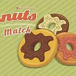 Tri farebné donuty na svetlo zelenom pruhovanom pozadí s textom Donuts Match