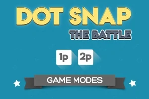 Nadpis DOT SNAP THE BATTLE s možnosťami 1p a 2p a textom GAME MODES na modrom pozadí s hviezdami