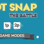 Nadpis DOT SNAP THE BATTLE s možnosťami 1p a 2p a textom GAME MODES na modrom pozadí s hviezdami
