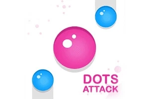 Ružová a modré bodky na bielom pozadí s nápisom Dots Attack