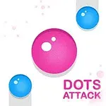 Ružová a modré bodky na bielom pozadí s nápisom Dots Attack