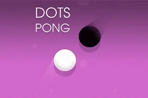Fialové pozadie s nápisom Dots Pong a dvoma kruhmi, čiernym a bielym