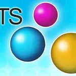 Farebné gule na modrom pozadí s nápisom DOTS