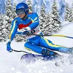 Lyžiar v modrej kombinéze jazdí dolu zasneženým svahom medzi zasneženými stromami