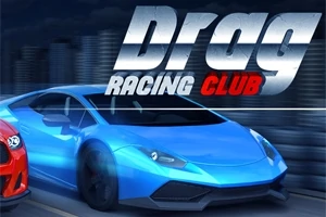 Modré športové auto na pozadí mestských svetiel s nápisom Drag Racing Club