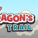 Červený drak vyčnievajúci zo steny vedľa názvu Dragons Trail na pozadí mrakov