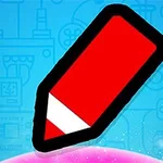 Červená ceruzka so šikmo orezaným hrotom na svetlomodrom pozadí s abstraktnými symbolmi